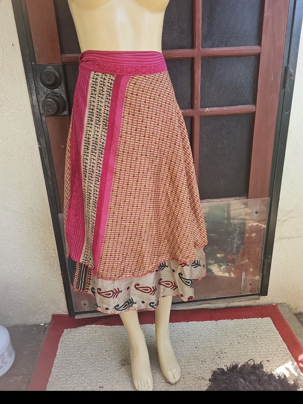 Multi-Panel Pink and Cream Boho Circle Skirt